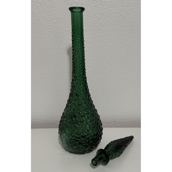 Vintage MCM Green Hobnail Glass Decanter Genie Bottle 21" - Picture 2 of 12